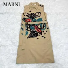 MARNI マルニ コットン リネン　ワンピース ドレス　アート　ベルト