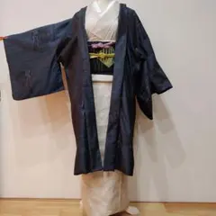 大島紬　濃紺　長羽織り　単衣　オールシーズン用　羽織紐付き