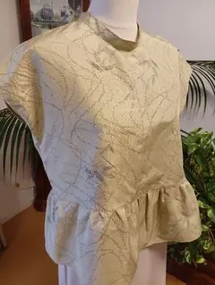 【着物リメイク】トップス、ブラウス、シルク１００％、フレンチスリーブ、L