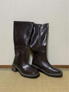 お値段交渉可 ダークブラウン ジッパー付き ロングブーツ