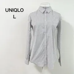 ユニクロ ストライプ シャツ L ネイビー×ホワイト 長袖 事務服 フォーマル