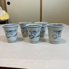 濃州陶工　美濃焼 陶器製 湯飲み 5個セット 花模様