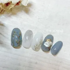 *ブルーグレー×ミラーフラワーネイル*