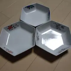 六角形 花柄 陶磁器皿 3枚セット