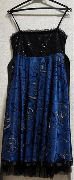 パーティドレス 青 薔薇 スパンコール