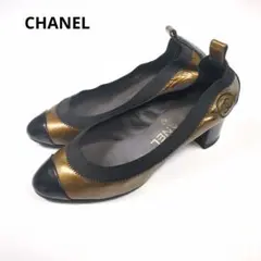 CHANEL パテントレザー ココマーク バレーシューズ 太ヒール 良品のサムネイル