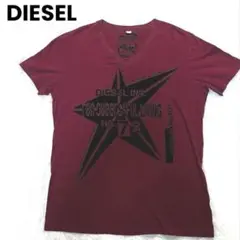 DIESEL バーガンディ Vネック Tシャツ
