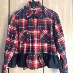 古着リメイク　シャツフリルリメイク　リメイクシャツ　古着ネルシャツ