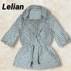 美品＊レリアン 七分袖トレンチコート 日本製 ギンガム 上品美シルエット 9号