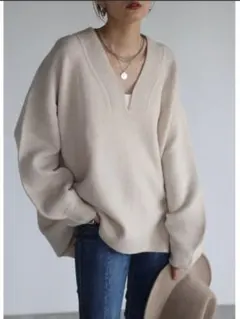 Bonjour Sagan ボンジュールサガン　ディープVネックニット　アイボリ