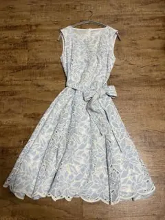 ANAYI フラワーレースワンピース 白×ネイビーモノトーン 上品 花柄 38