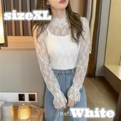 766 シースルー ハイネック 花柄 総レース ブラウス レディース ホワイト