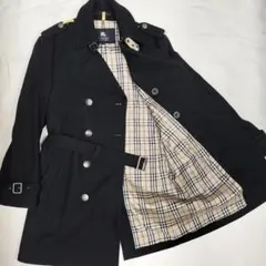 バーバリーブラックレーベル ナポレオンコート カシミヤ ノバチェック 銀ボタン