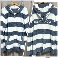 ジェラートピケ♠️スムーズィーメランジ2ボーダーパーカー　メンズ♠️ネイビー　Ｌ♠️