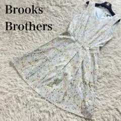 ブルックスブラザーズ 花柄ワンピース 膝丈 Aライン フレア 水色 L相当 8