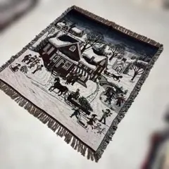 90s ビンテージラグ 絵画 クラウンクラフト マルチカバー ソファー