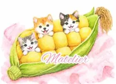 子猫　子犬　犬の絵　豆柴の絵　子猫の絵　水彩画　原画　癒し