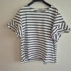 Heart market フリル袖 半袖Tシャツ 白/黒ストライプのサムネイル