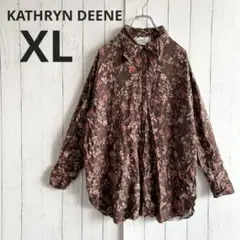 【KATHRYN DEENE】 古着女子 レトロ 花柄 ブラウス 総柄 ブラウン