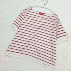 アースミュージック＆エコロジー レース付ボーダーカットソー レッド Fサイズ