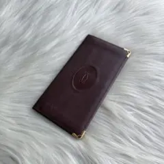 カルティエ レザー ロングウォレット ボルドー 二つ折り財布 長財布