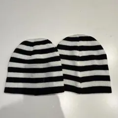 黒と白のストライプニット帽　2個