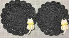 ハンドメイド　猫 ドイリー　コースター　2枚セット①