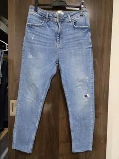 ZARA ストレッチスキニーデニム ライトブルー ダメージ加工 サイズ32