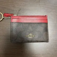 COACH パスケース IDウィンドウ付き ブラウン/レッド