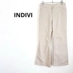 INDIVI インディヴィ　ブーツカットパンツ　日本製　麻混　綿混