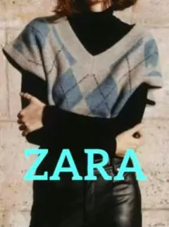 ZARA アーガイル　ベスト　ショート丈　厚手　L　オーバーサイズ