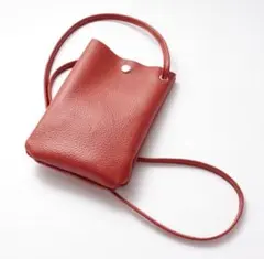 【日本製】本革 約75ｇ スマホポシェット【ショルダー長さ自由自在調節】レッド