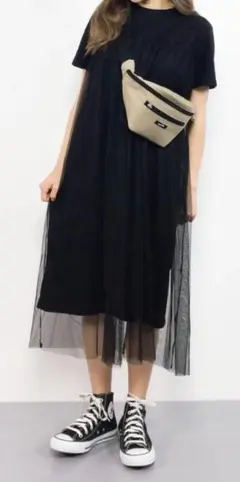 SENSE OF PLACE アーバンリサーチチュール切替 半袖ワンピース 黒のサムネイル