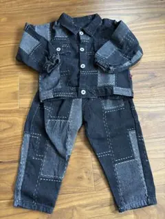 パッチワーク風　デニムセットアップ