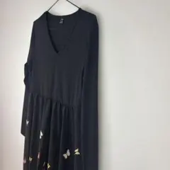 SHEIN ロング　ワンピース　Vネック　バタフライ柄　L