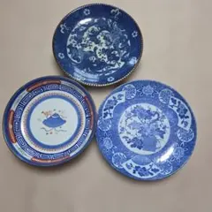 青い花柄の大皿 3枚セット