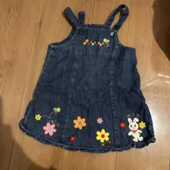 ミキハウス　うさこ　デニムジャンバースカート 花刺繍