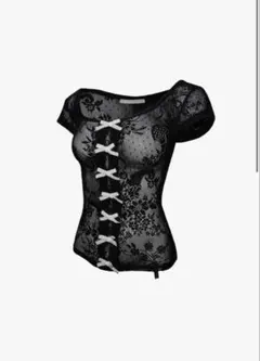 THEREDTHREAD skin laced tops blackのサムネイル