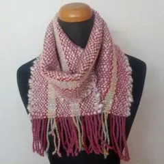 【希少…真綿(シルク)使用】手織りマフラー　ウール・シルク　　【一点物】