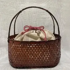 美品　かご　竹　巾着　浴衣　ハンドバッグ