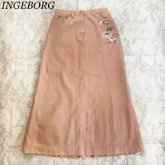 インゲボルグ　スカート　Aライン　デニム　刺繍　花柄　フラワー　ピンク　金子功