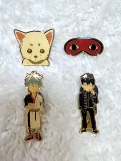 【限定】銀魂　ピンバッジ　坂田銀時・土方十四郎・定春・沖田アイマスク　4点セット
