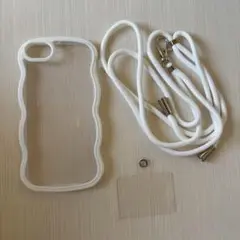 iPhone SE ケース クリア ホワイト ショルダーストラップ付