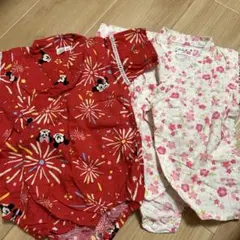 Disney/ミッキー&ミニー 甚平 ロンパース80 赤と花柄甚平ロンパース70