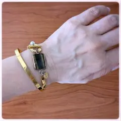 2個セットゴールド ブレスレット ストーン付