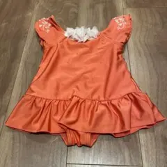 オレンジ色 フリル付き ベビー水着 80cm