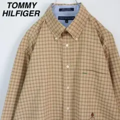 【春カラー】トミーヒルフィガー BDシャツ チェック 刺繍ロゴ ベージュ 00s
