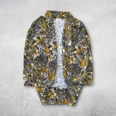 総柄 ロングカーディガン 個性的 レオパード ゆったり 羽織り 古着