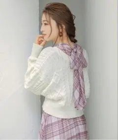 ウィルセレクション　オフホワイト　アラン柄ケーブルニットカーディガン