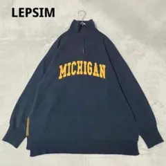LEPSIM 렙심 하프 Zip 로고 니트 풀오버 프리 네이비
